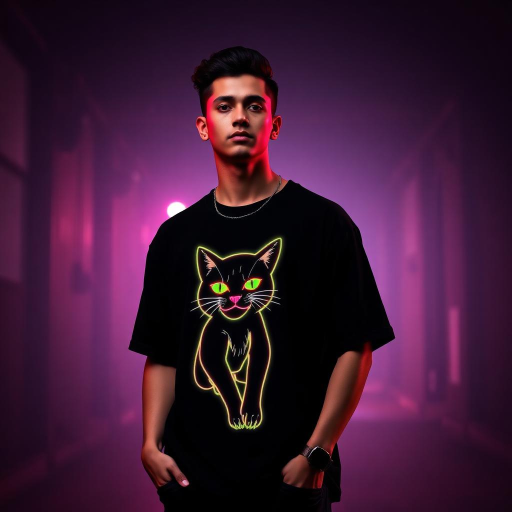 Neon Cat Tee design néon