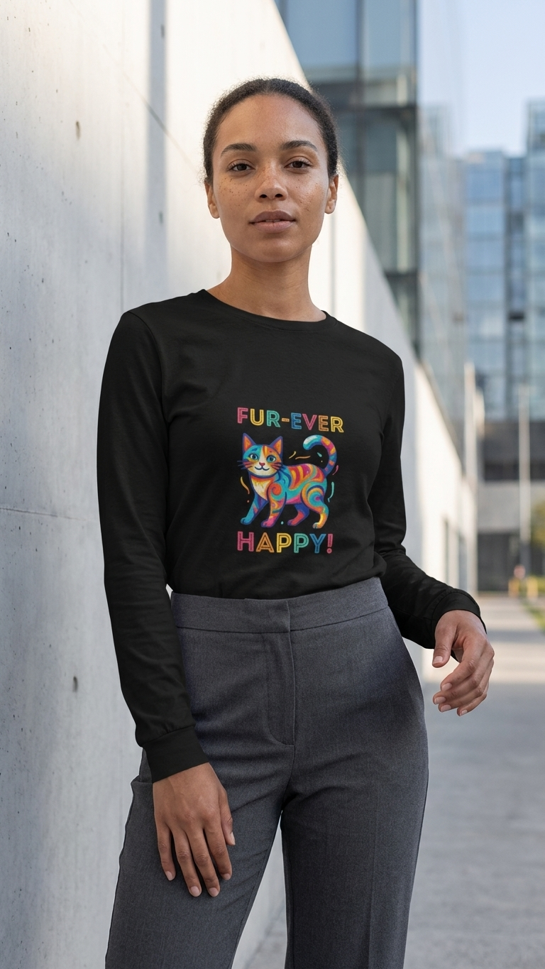 Unisex Long Sleeve Tee "Fur-Ever Happy" Art Edition